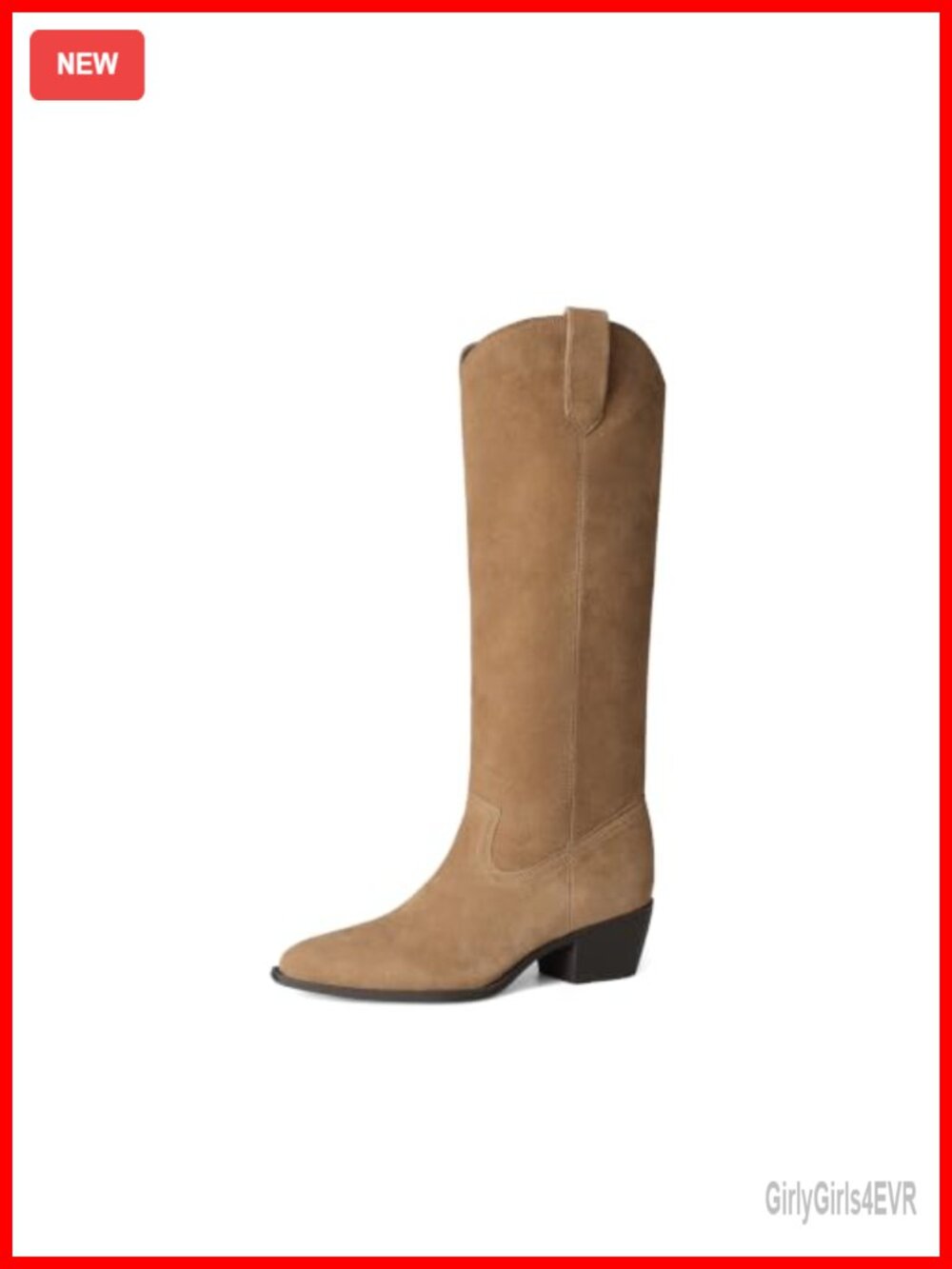 Suede Knee High Western Boots Pointed Toe Pull On Block Heel